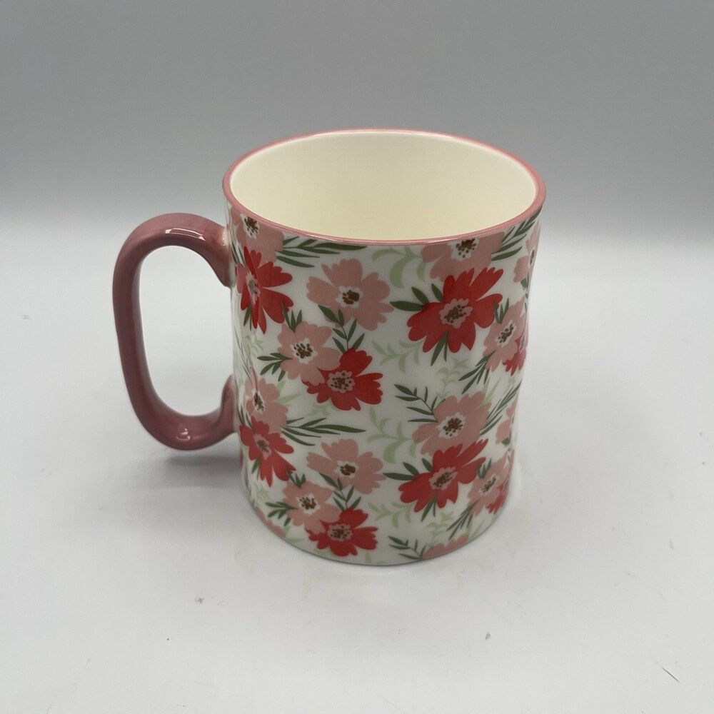 10 Strawberry Street Pink Floral Mug Dimpled Cup with Flowers